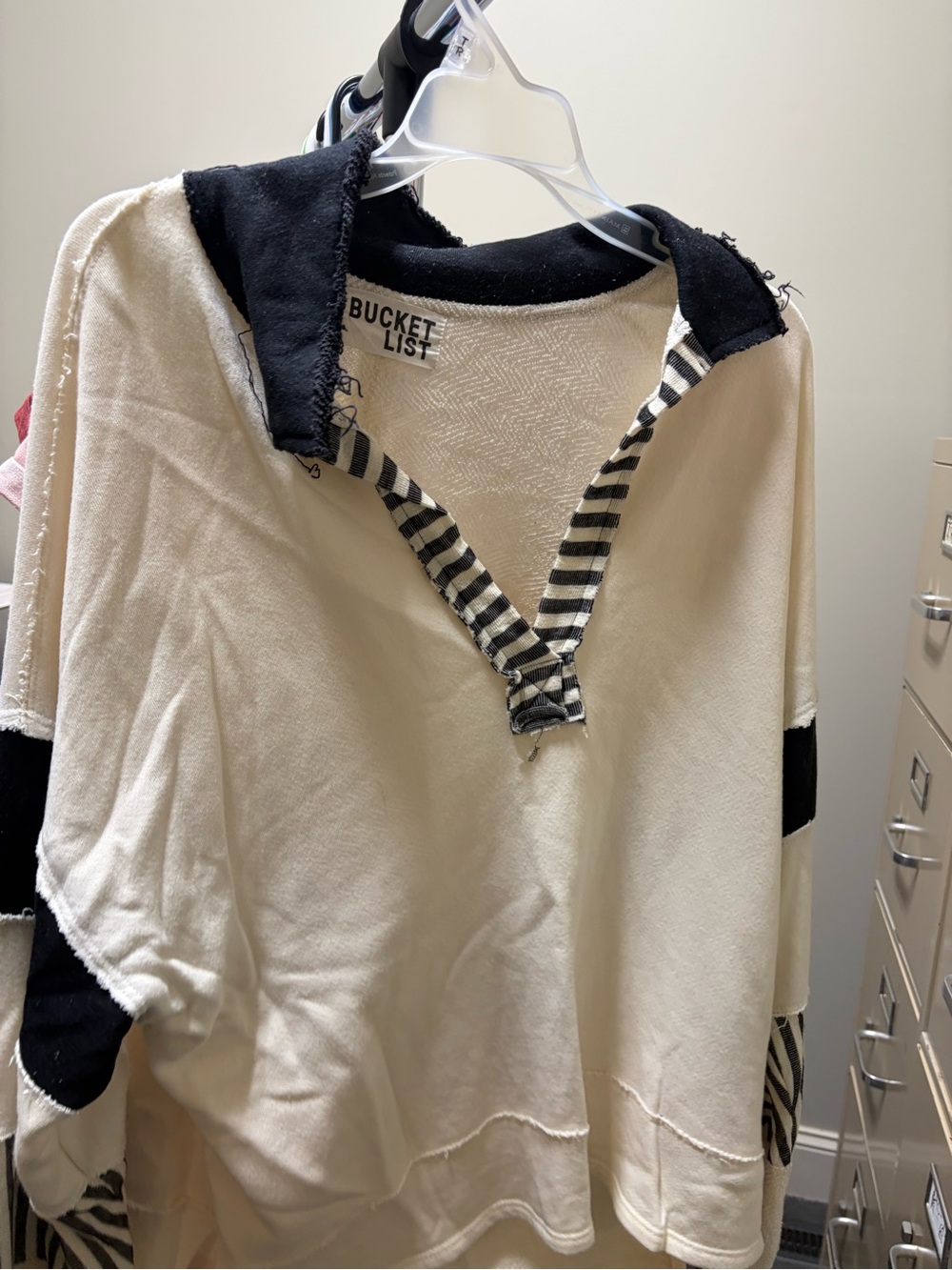 BUCKETLIST Cream and Black Striped Hooded Pullover